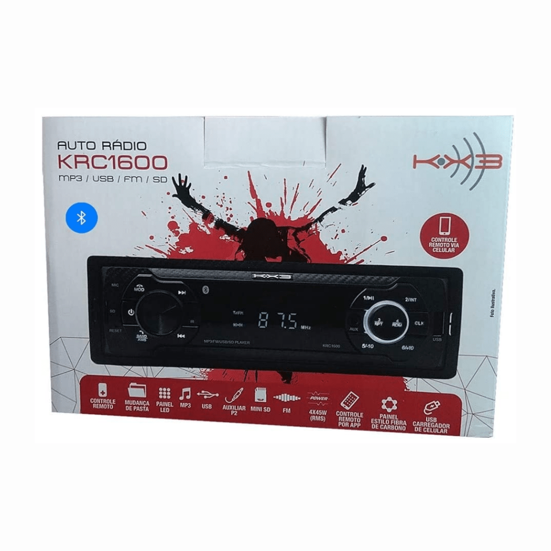 Rádio KX3 Bluetooth KRC1600 Fm Usb Sd Controle - Vetech Distribuidora